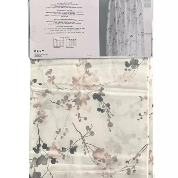 DKNY WALLFLOWER 50 x 96 Floral Rod Pocket Cotton Designer Window Curtains Panels - Picture 2 of 5